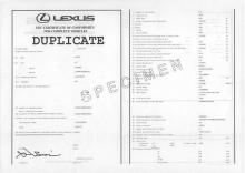 Lexus EG-Übereinstimmungsbescheinigung CoC 